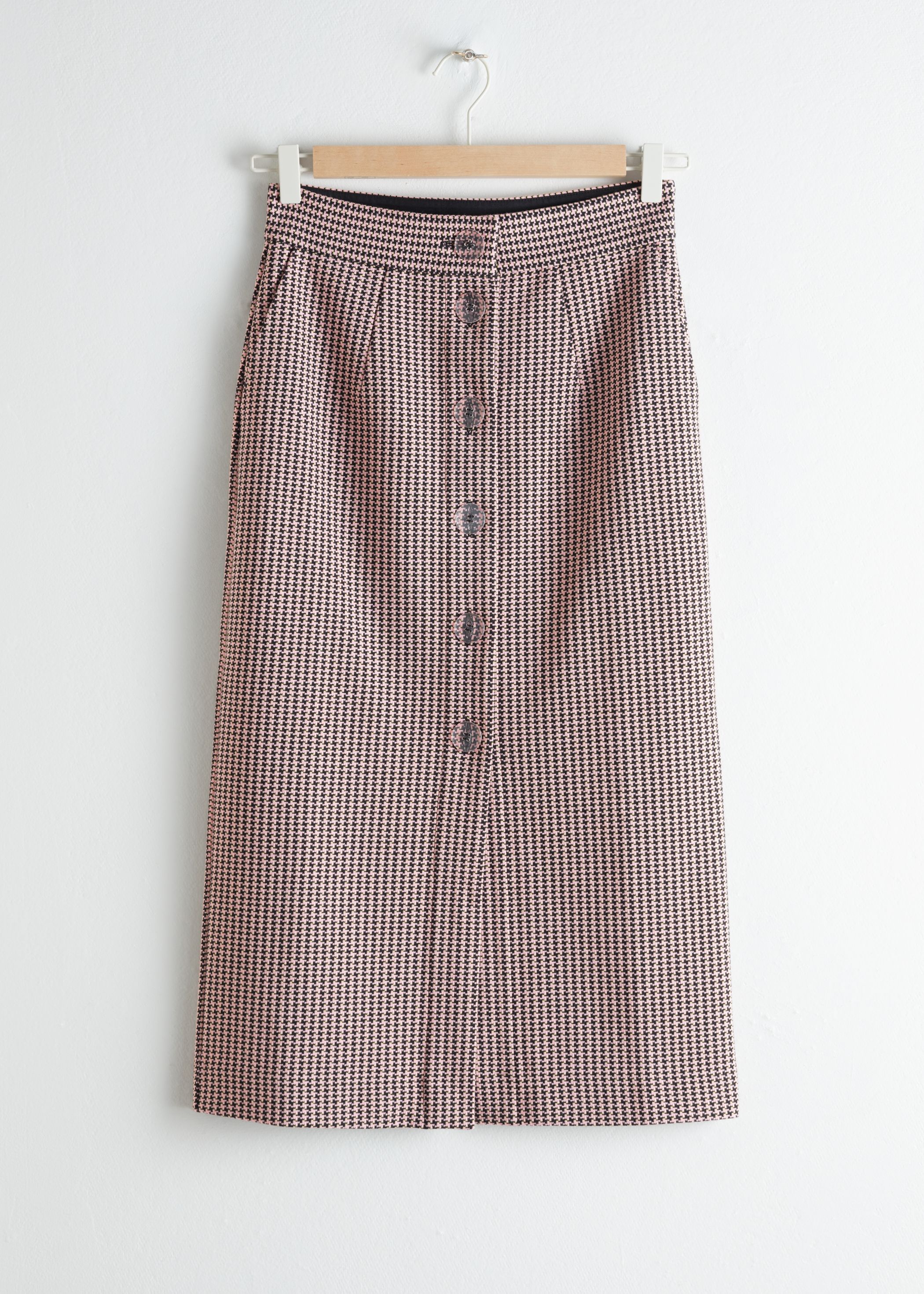 Houndstooth Button Up Pencil Skirt