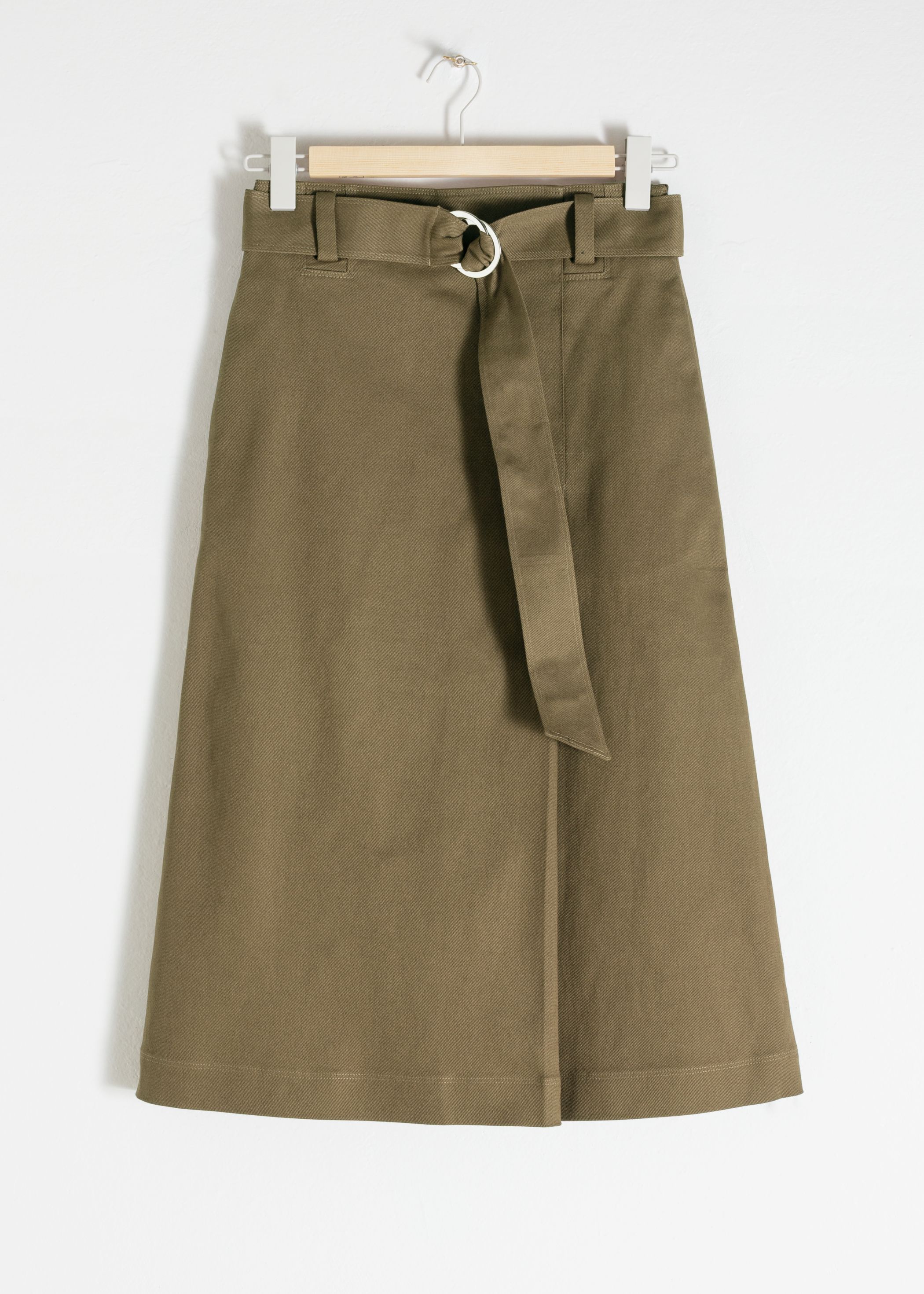 Belted A-Line Midi Skirt