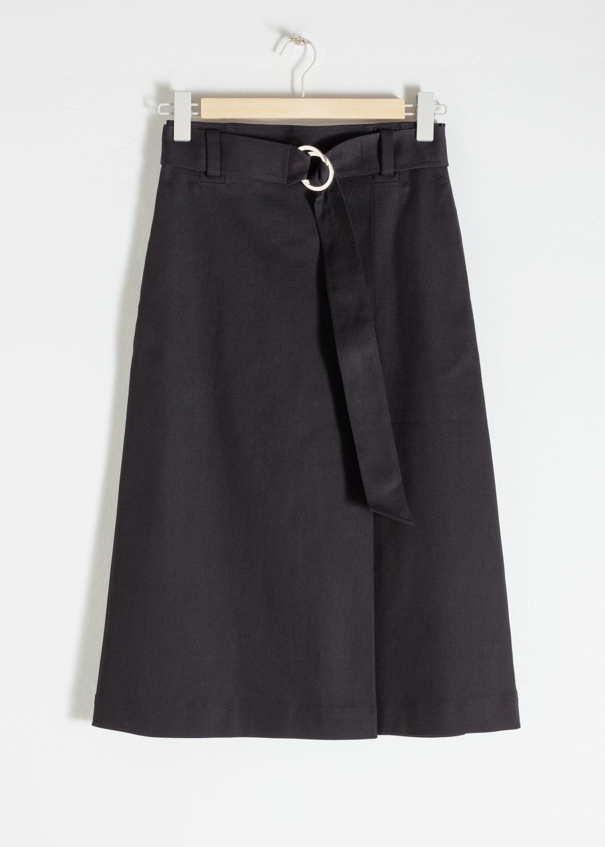 Belted A-Line Midi Skirt