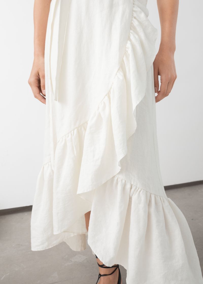 Ruffled Linen Midi Wrap Skirt