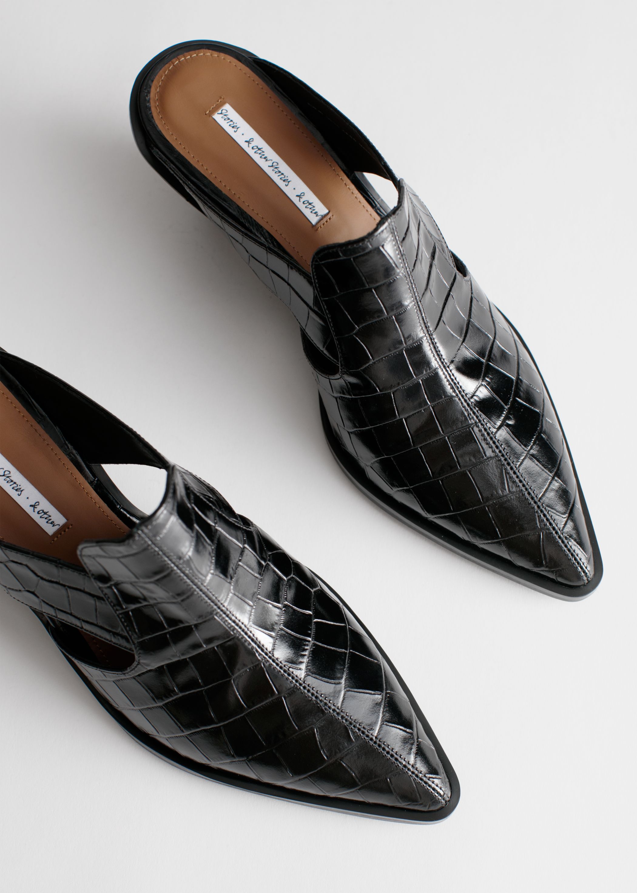 Cuban Heel Patent Croc Mules