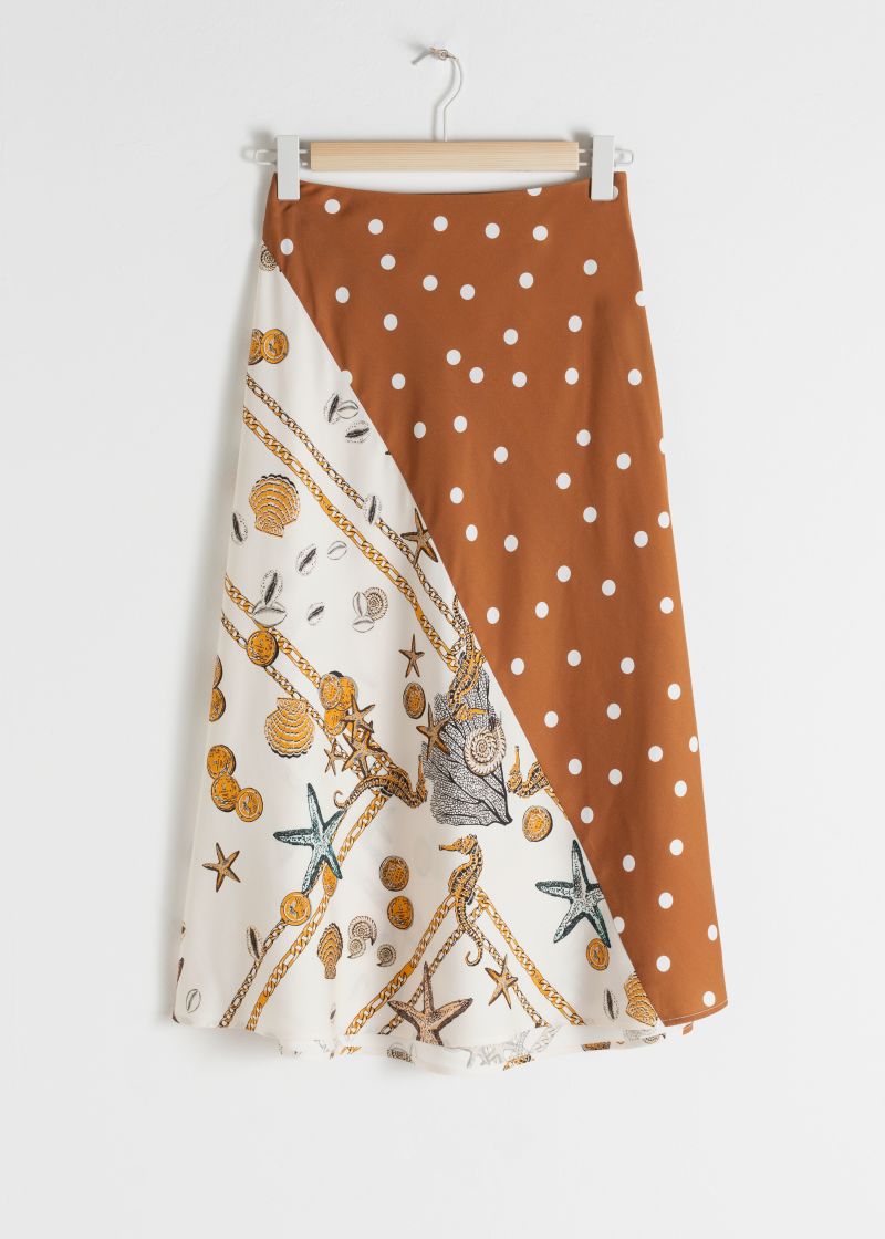 Polka Dot Seashell Satin Midi Skirt