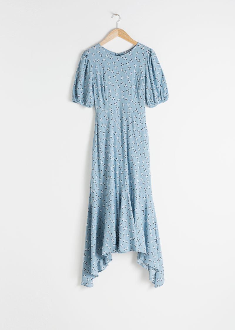 Cotton Blend Handkerchief Midi Dress