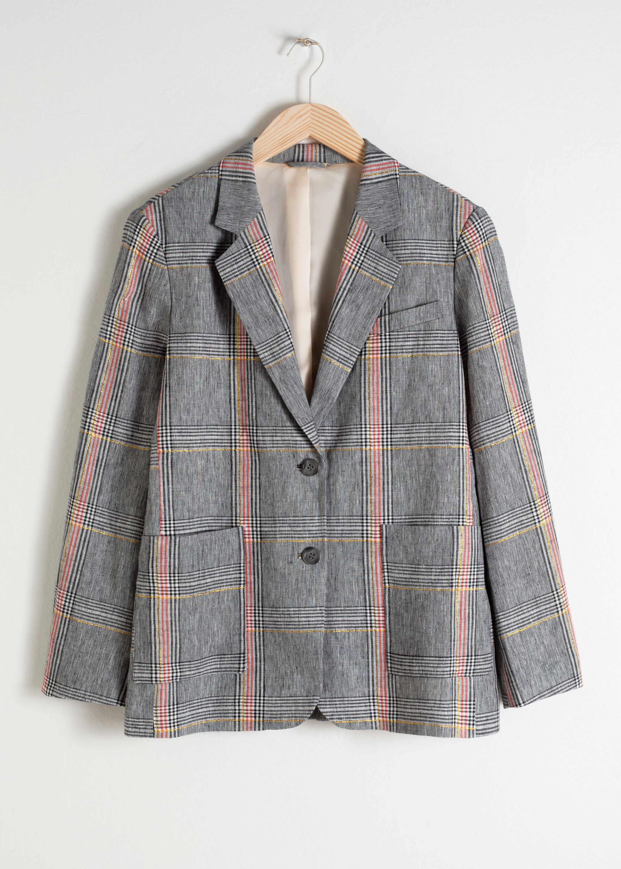 Oversized Plaid Linen Blend Blazer