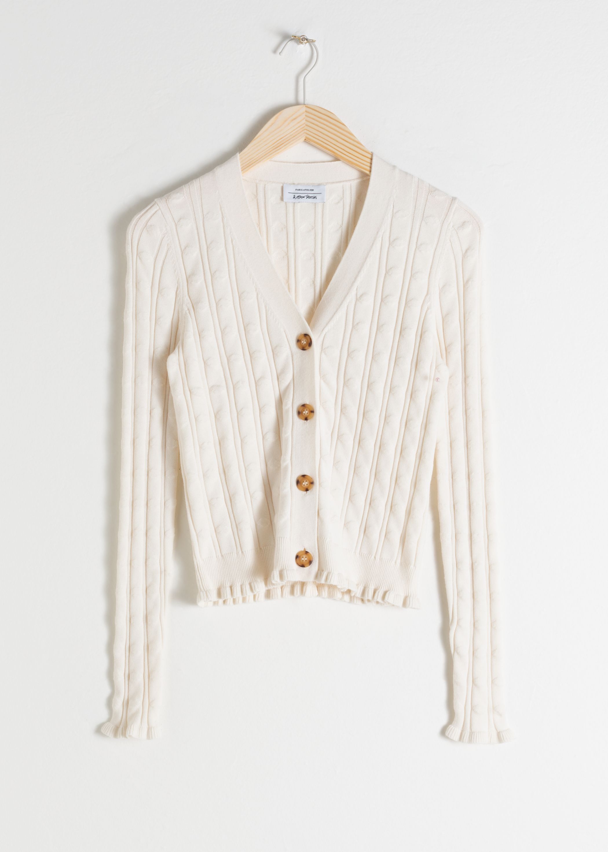 Fitted Cotton Blend Cable Cardigan