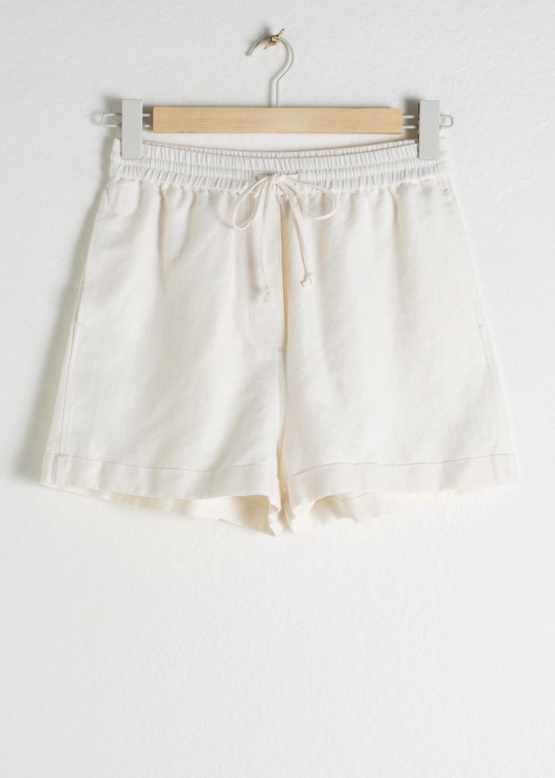 Linen Blend Drawstring Shorts