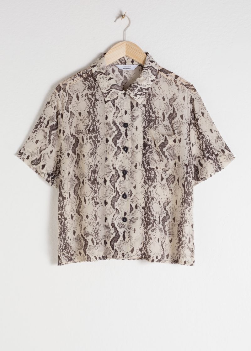 Sheer Snake Print Button Up Shirt