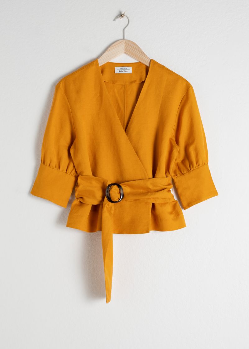Belted Linen Blend Blouse