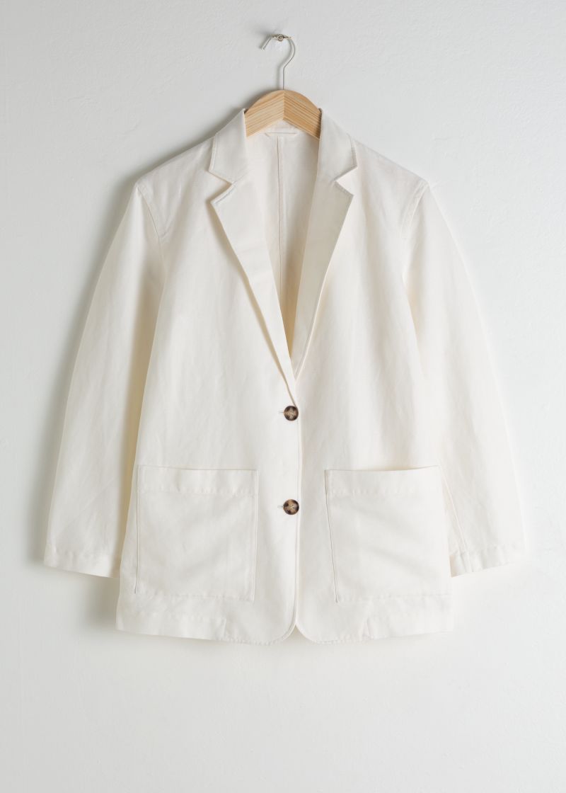 Oversized Tortoise Button Linen Blend Blazer