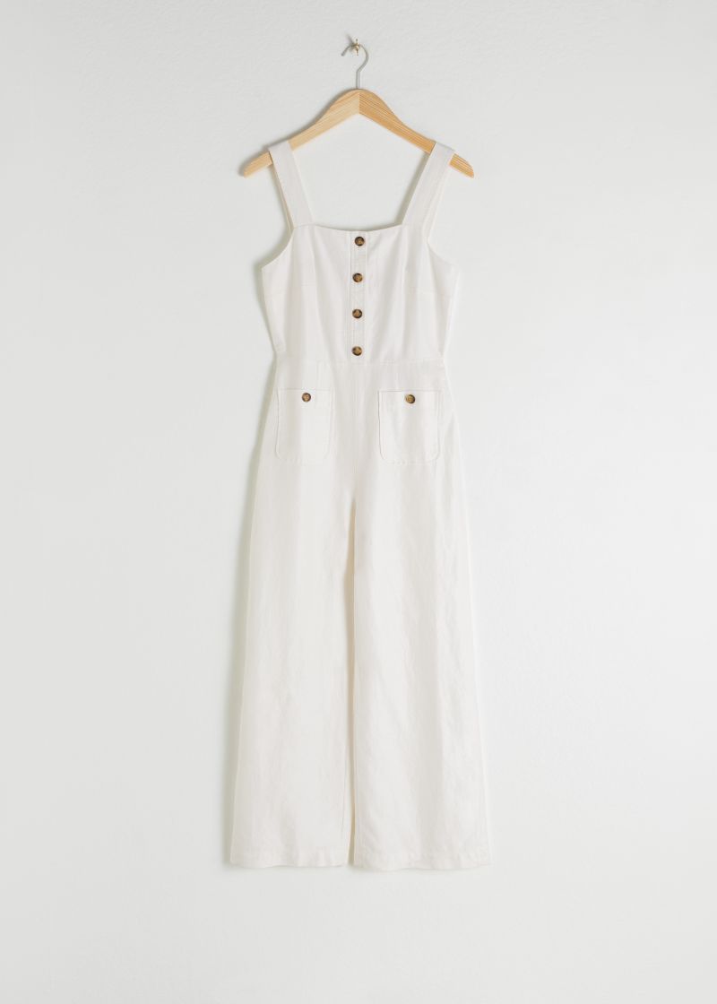 Linen Blend Kick Flare Jumpsuit