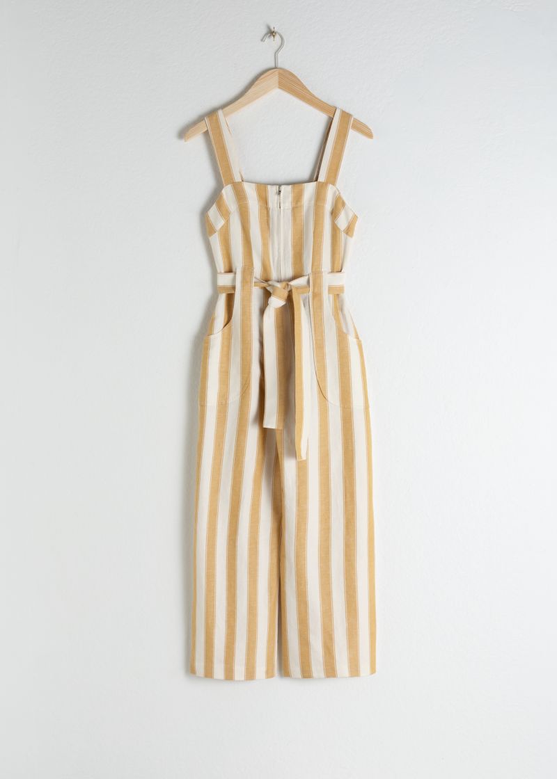 Cotton Linen Striped Jumpsuit