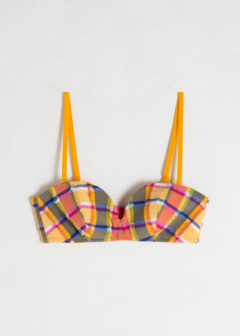 Padded Plaid Bandeau Bikini Top