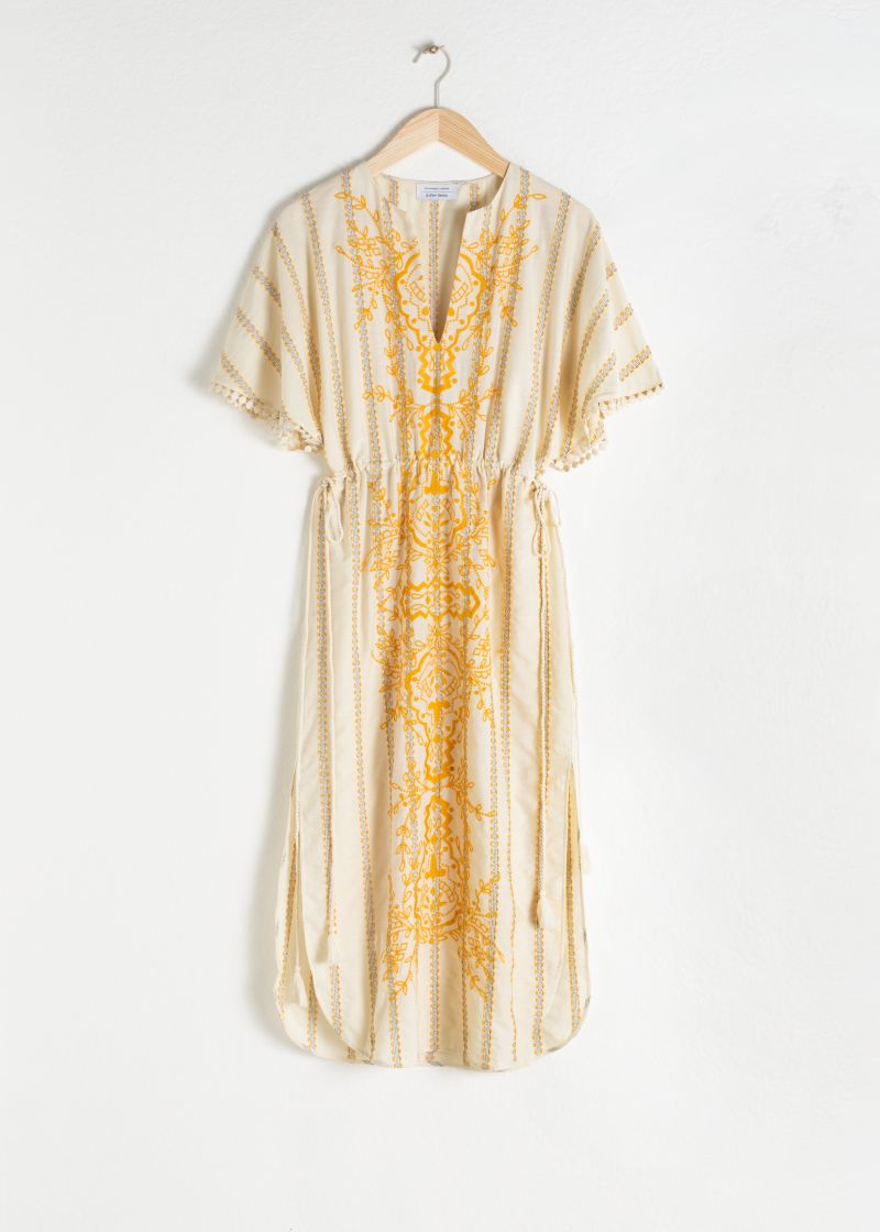 Embroidered V-Neck Cotton Kaftan