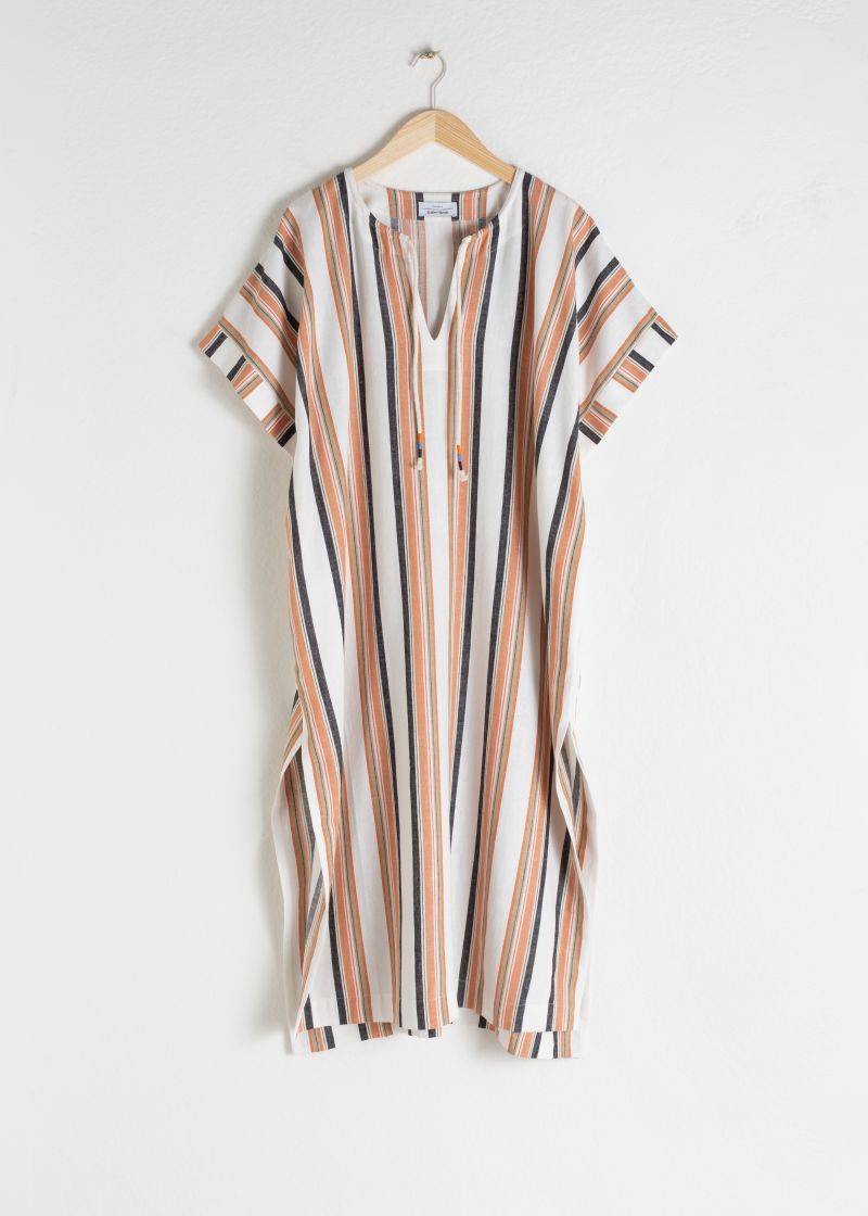 Linen Blend Striped Midi Dress