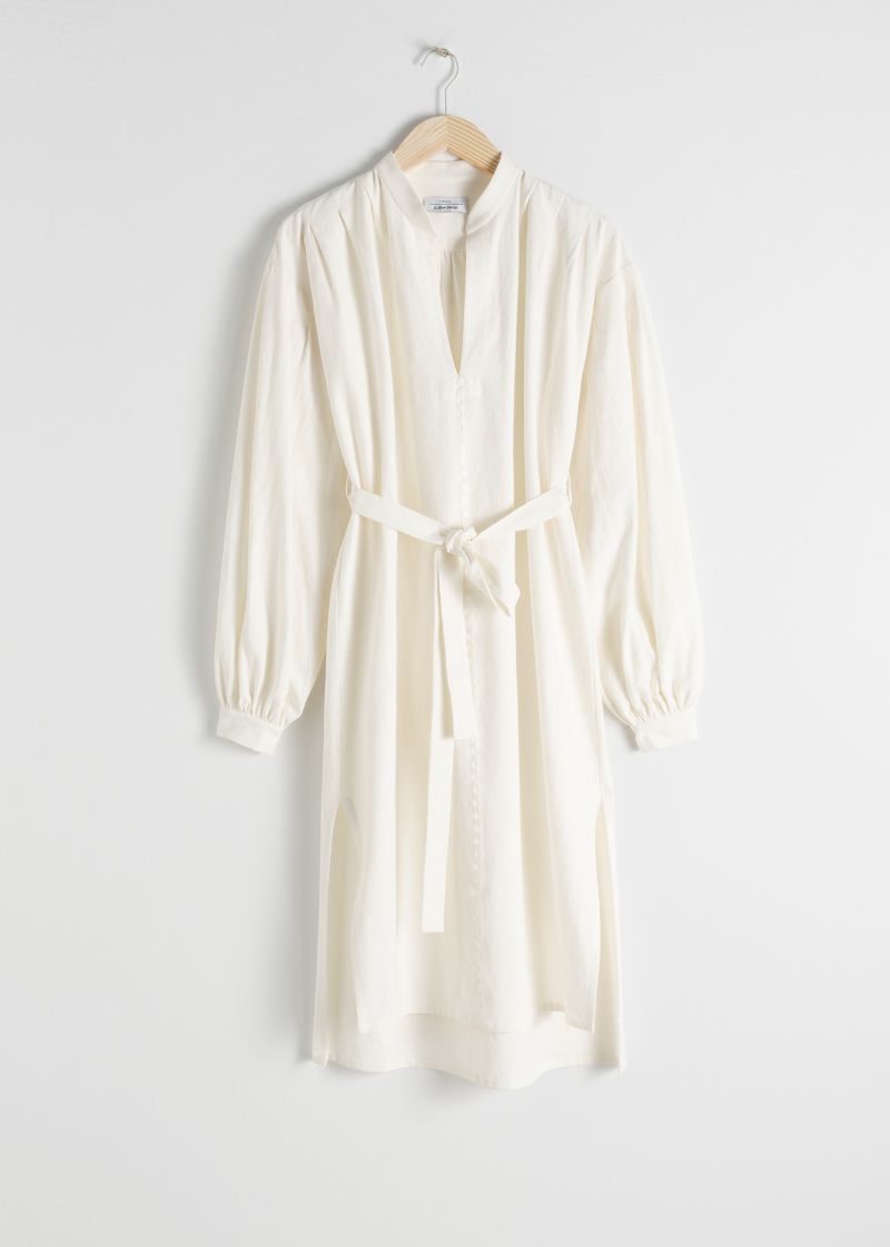 Midikleid aus Baumwoll-Leinenmischung mit Gürtel