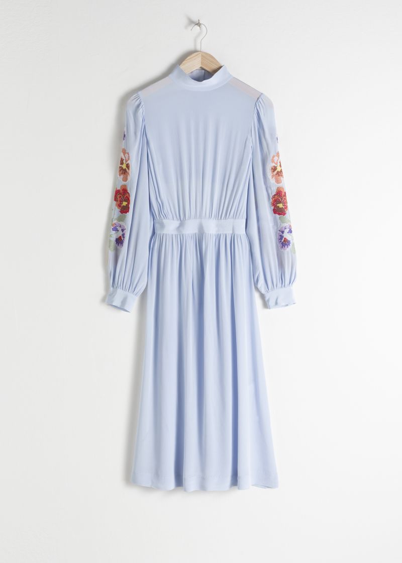 Sheer Floral Embroidered Midi Dress