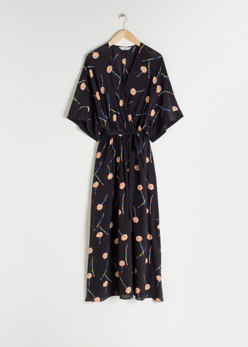 V-Neck Floral Silk Kaftan