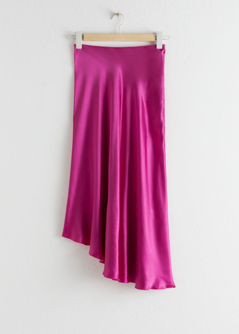 Asymmetric Satin Midi Skirt