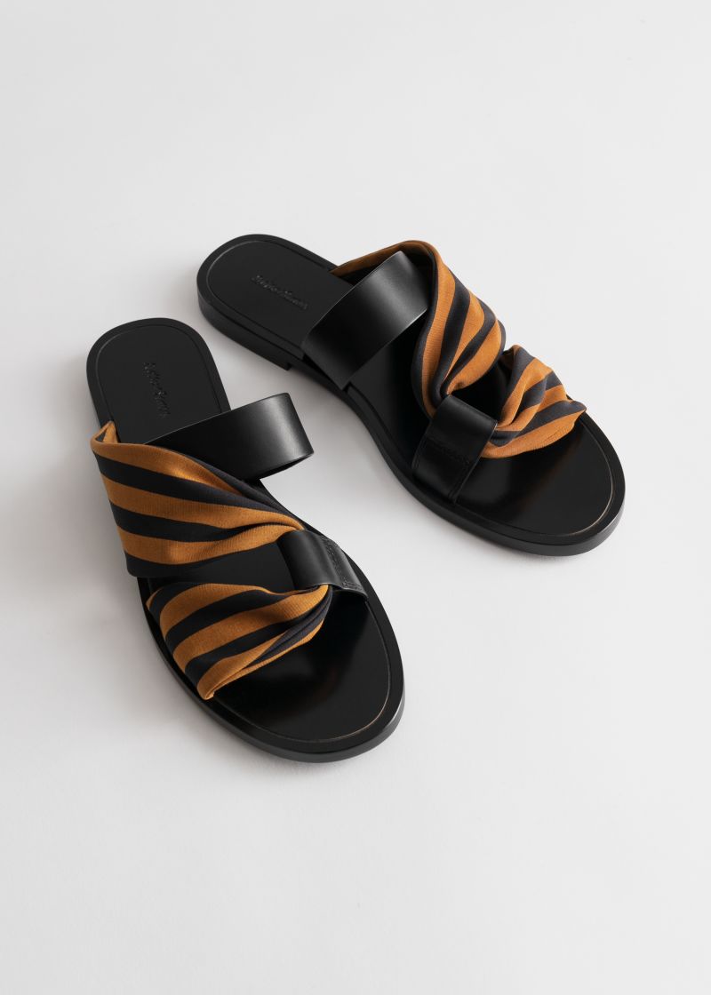 Draped Stripe Cross Leather Sandals
