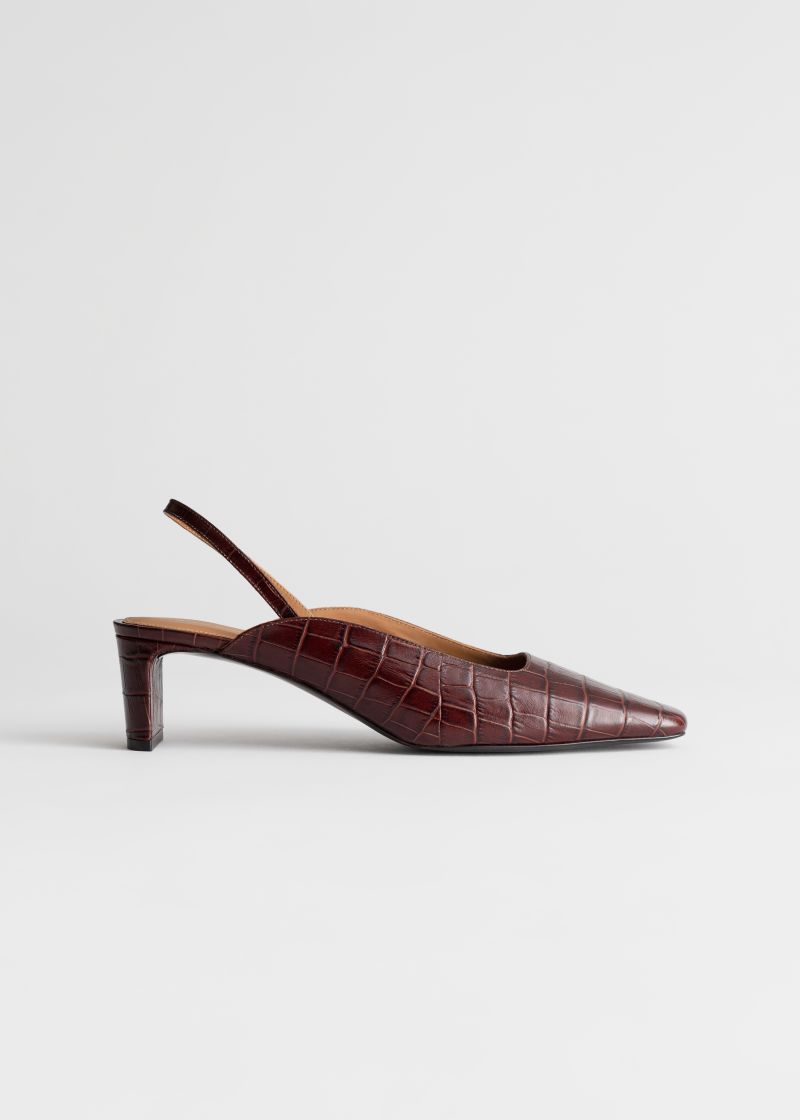 Square Toe Croc Kitten Heel Mules