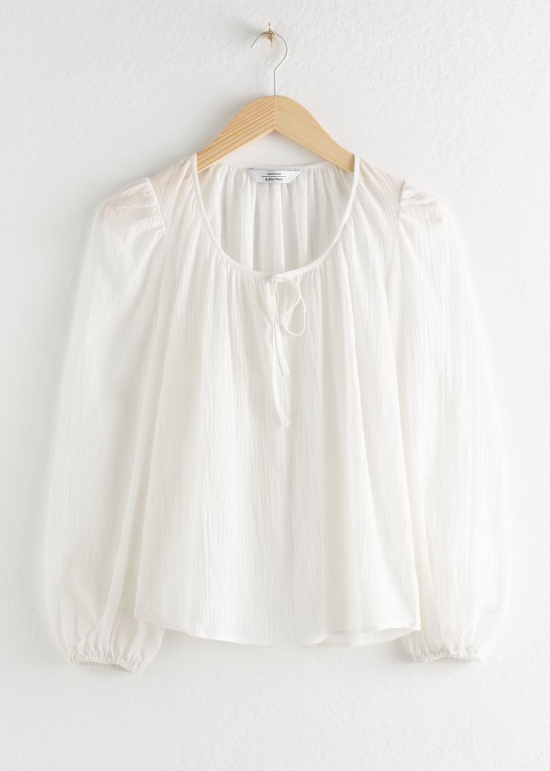 Puff Sleeve Knot Tie Blouse