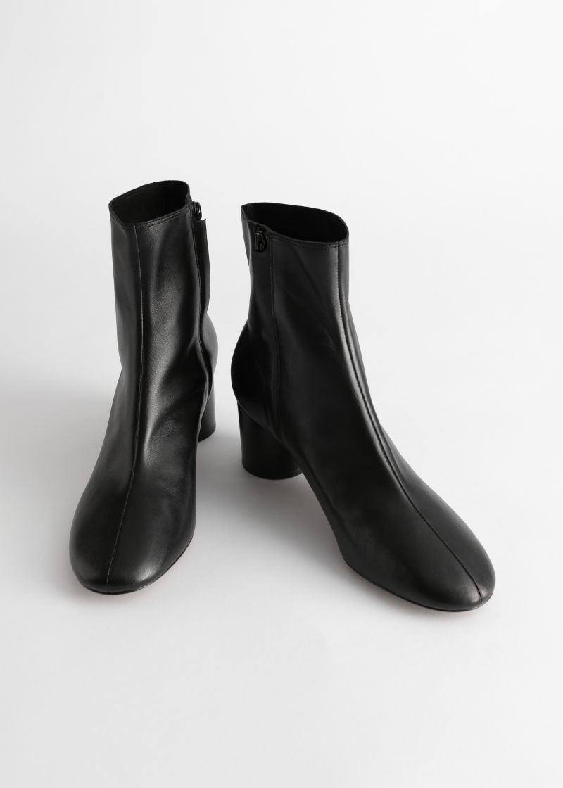 Leather Round Toe Ankle Boots