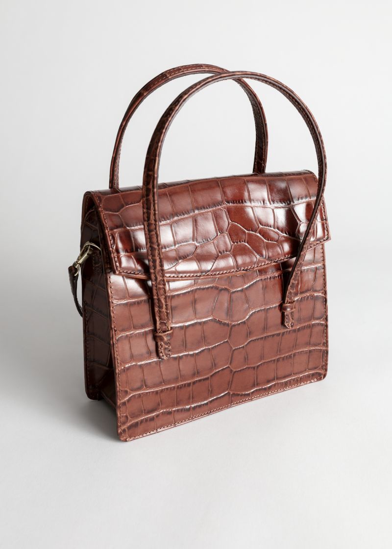 Leather Croc Square Crossbody Bag