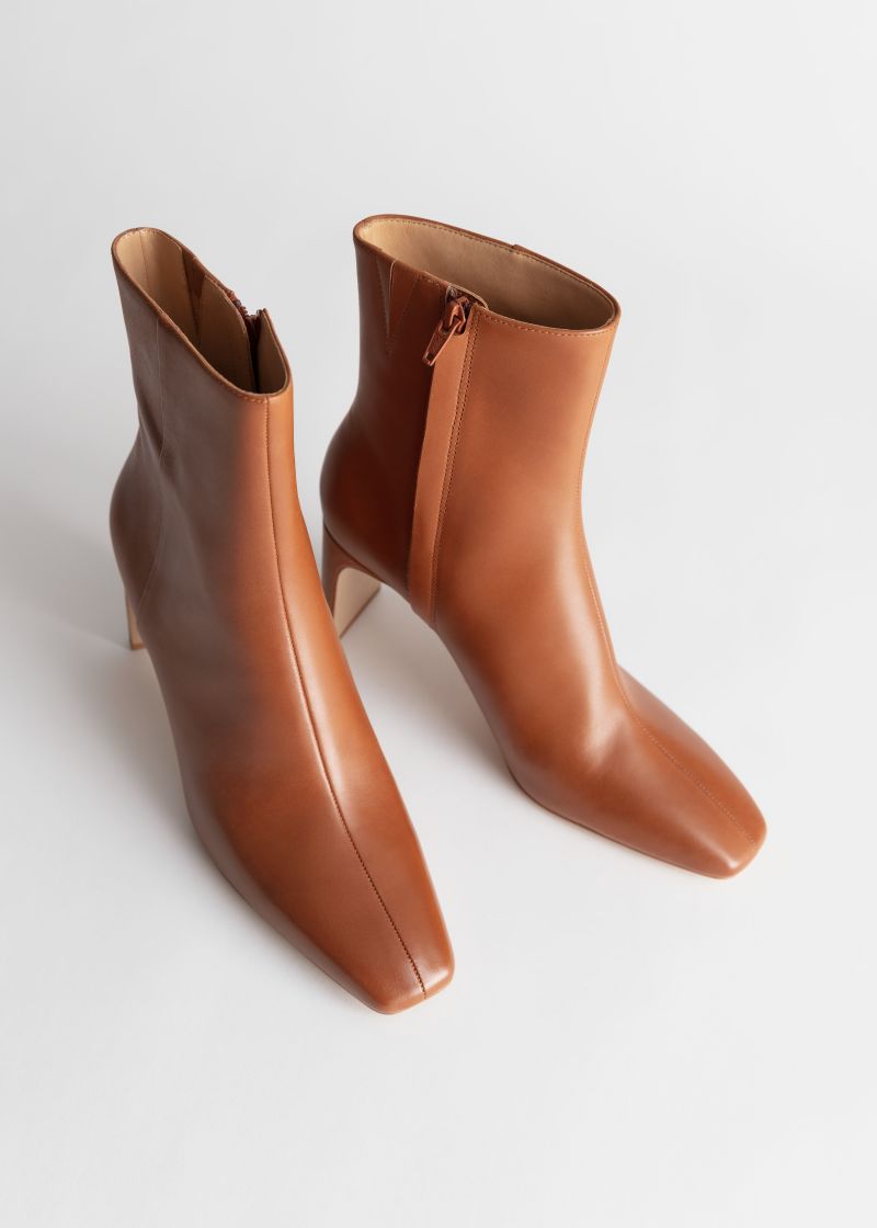 Square Toe Leather Ankle Boots