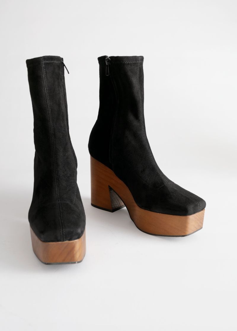 Suede Wooden Platform Boots