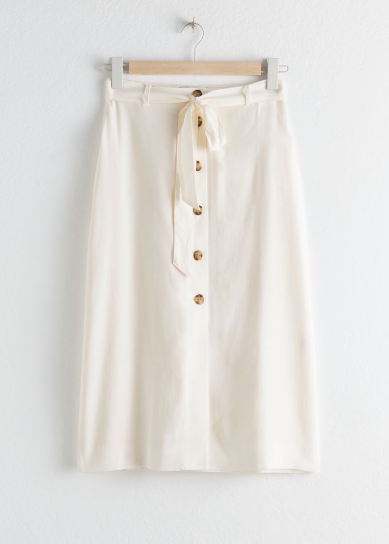 Belted Lyocell Midi Skirt