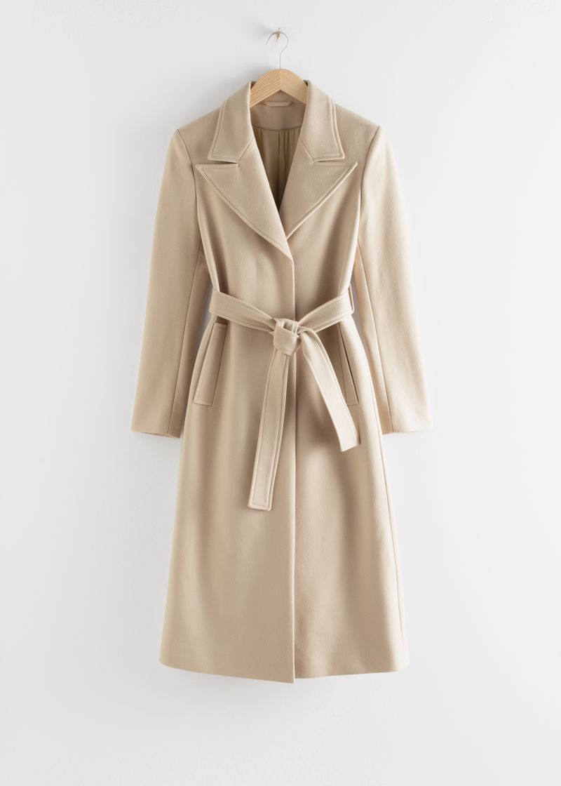 Belted Wool Blend Long Coat