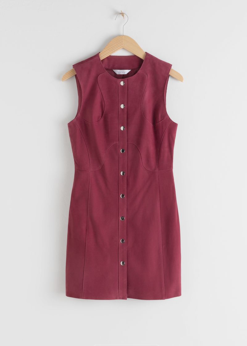 Suede Snap Button Mini Dress
