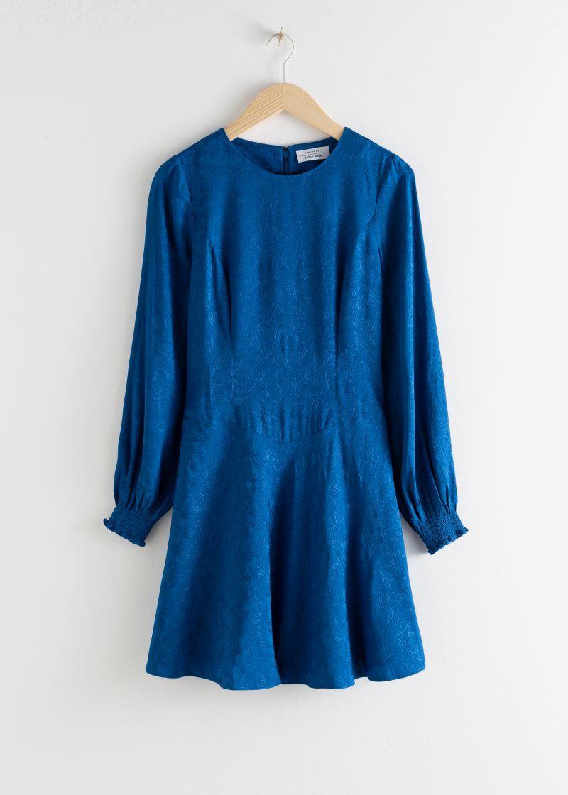 Jacquard Puff Sleeve Mini Dress