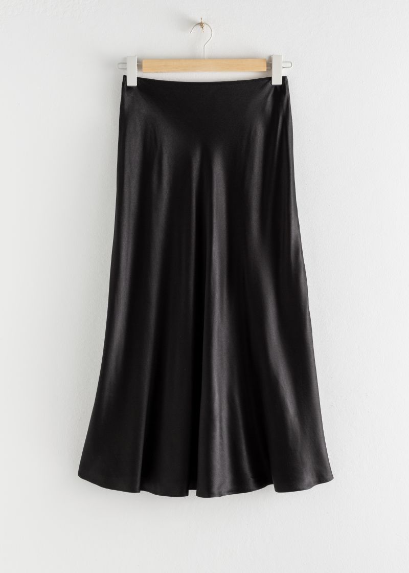 Bias Cut Satin Midi Skirt