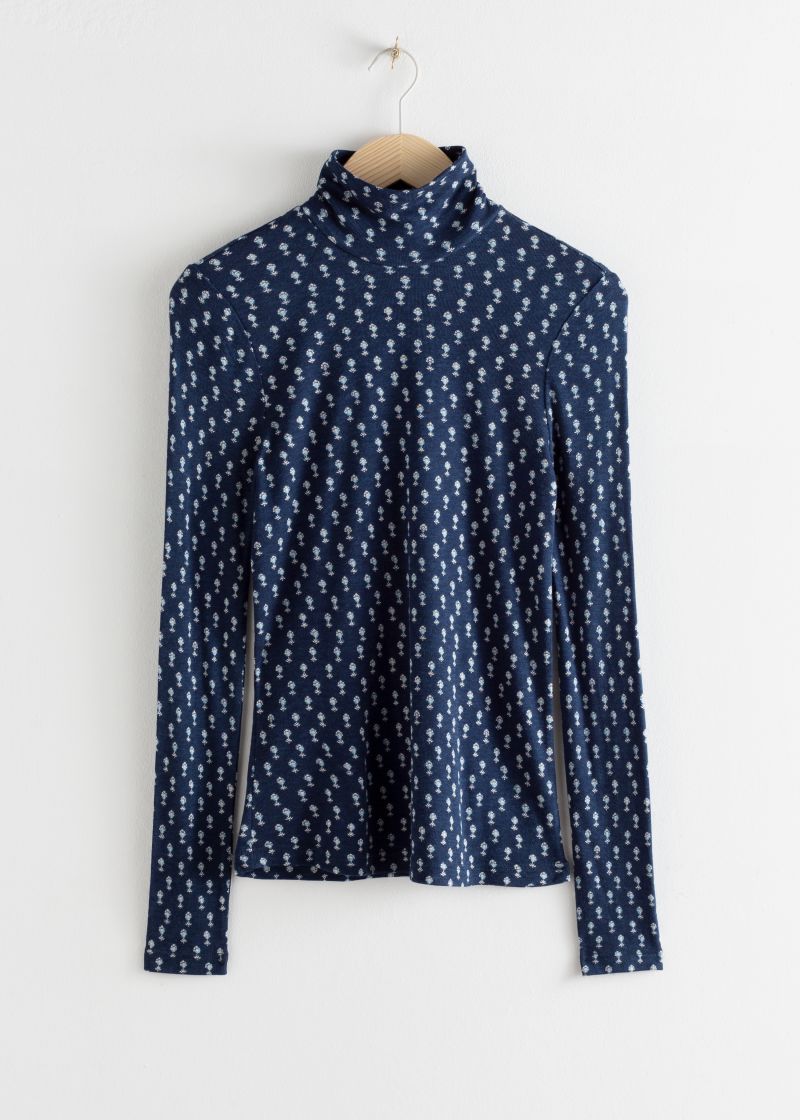 Micro Floral Stretch Turtleneck