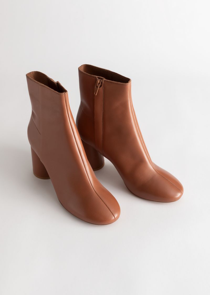 Almond Toe Leather Ankle Boots