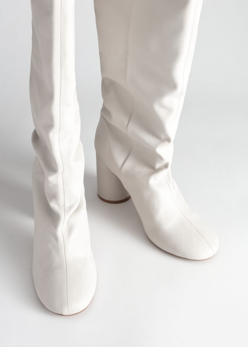 Gathered Slouch Leather Boots