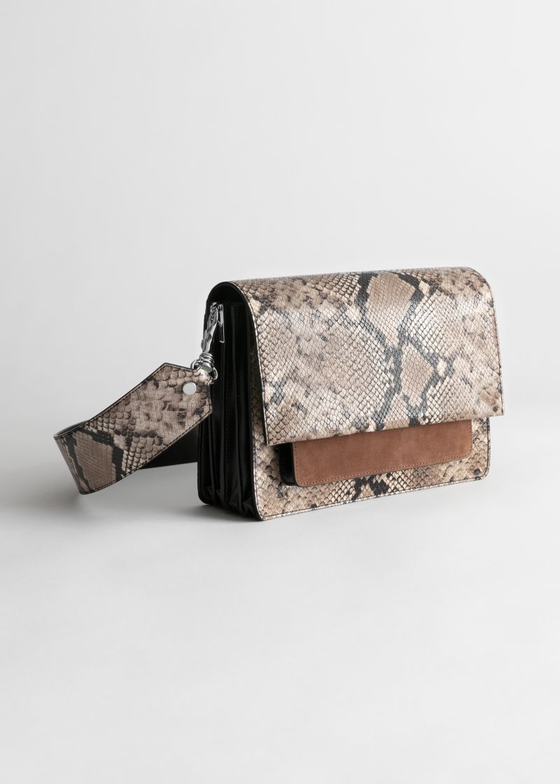 Snake Embossed Large Crossbody Bag