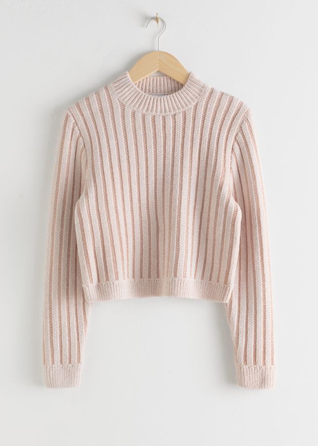 Mock Neck Metallic Stripe Sweater