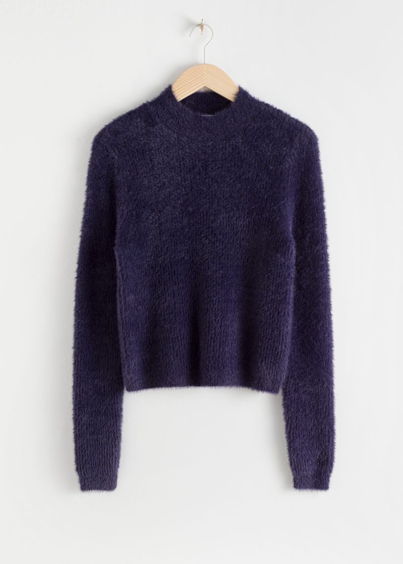 Fluffy Mock Neck Wool Blend Sweater