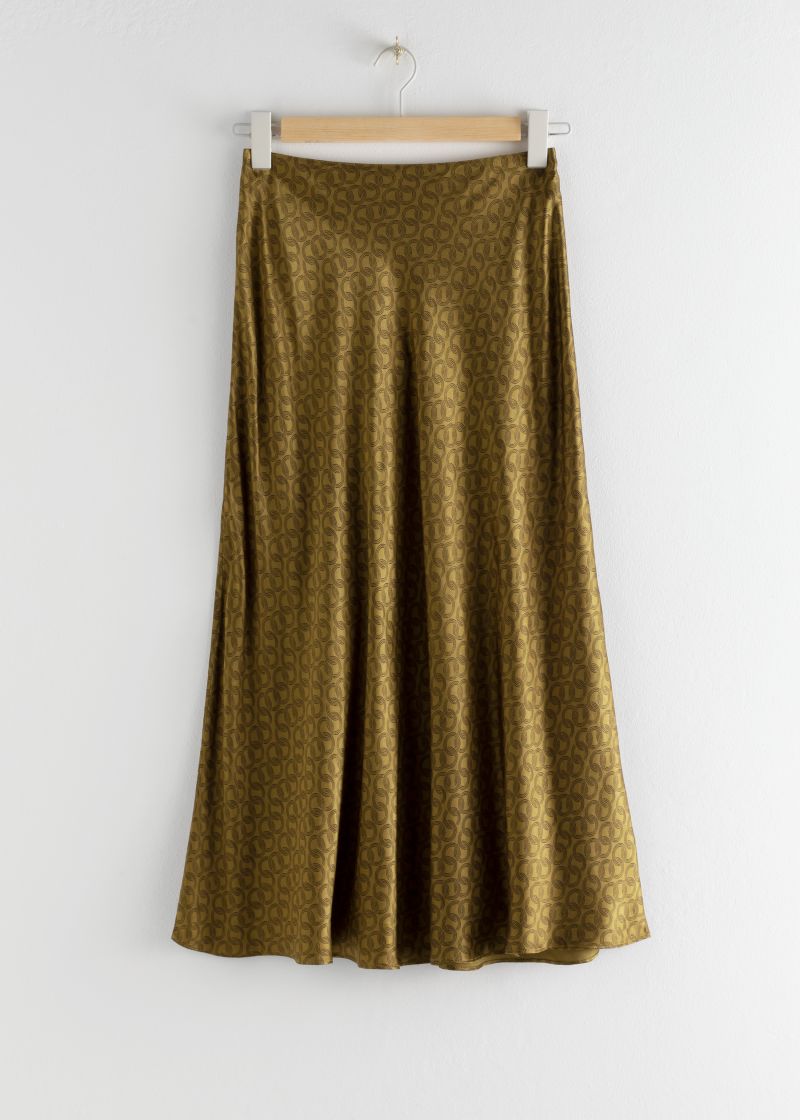 Chain Print Satin Midi Skirt
