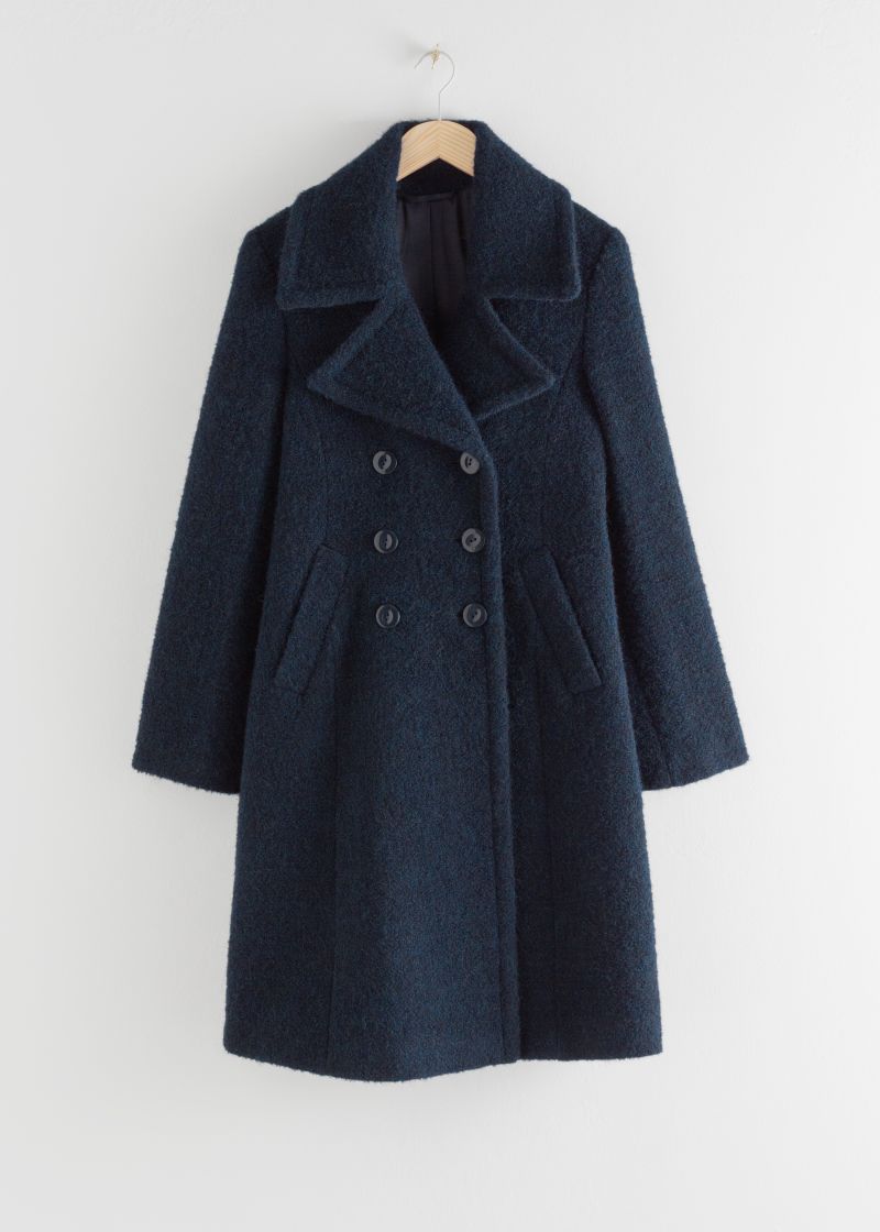 Double Breasted Wool Blend Bouclé Coat