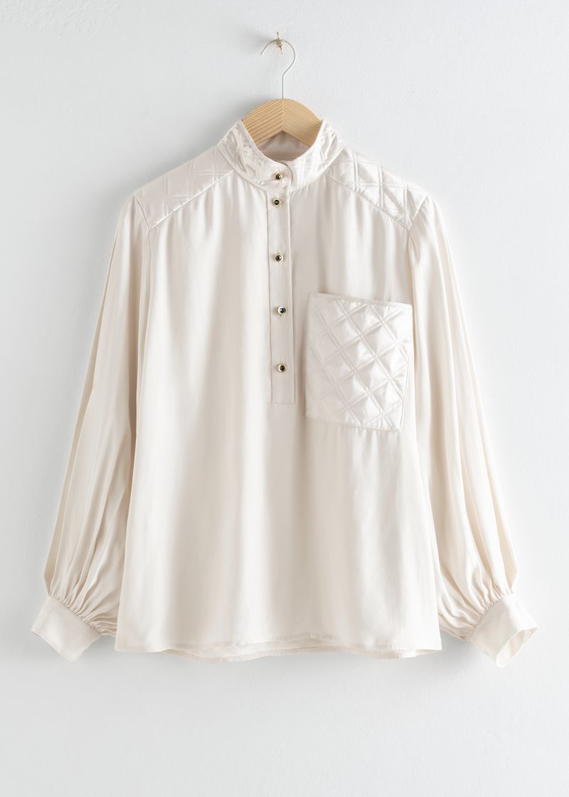 Quilted Mock Neck Blouse