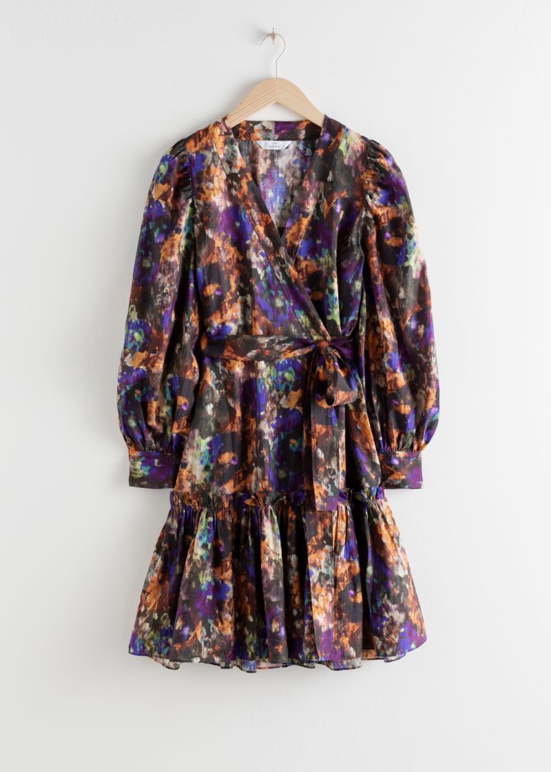 Watercolour Ruffle Mini Wrap Dress