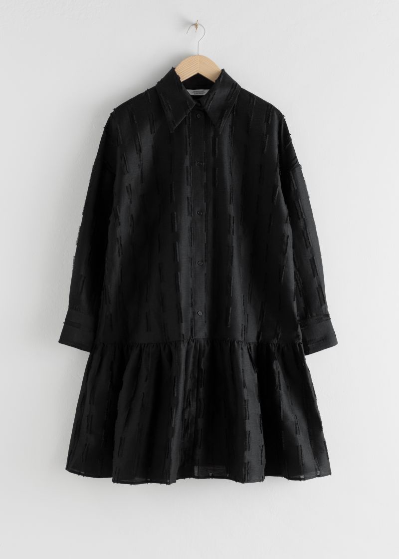 Voluminous Jacquard Mini Shirt Dress