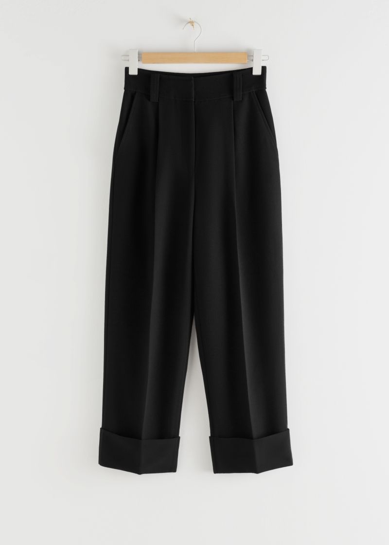 Tailored Wide Leg Cuffed Trousers