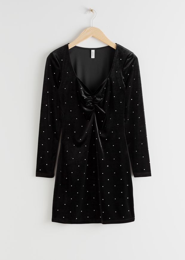 Rhinestone Studded Velvet Mini Dress