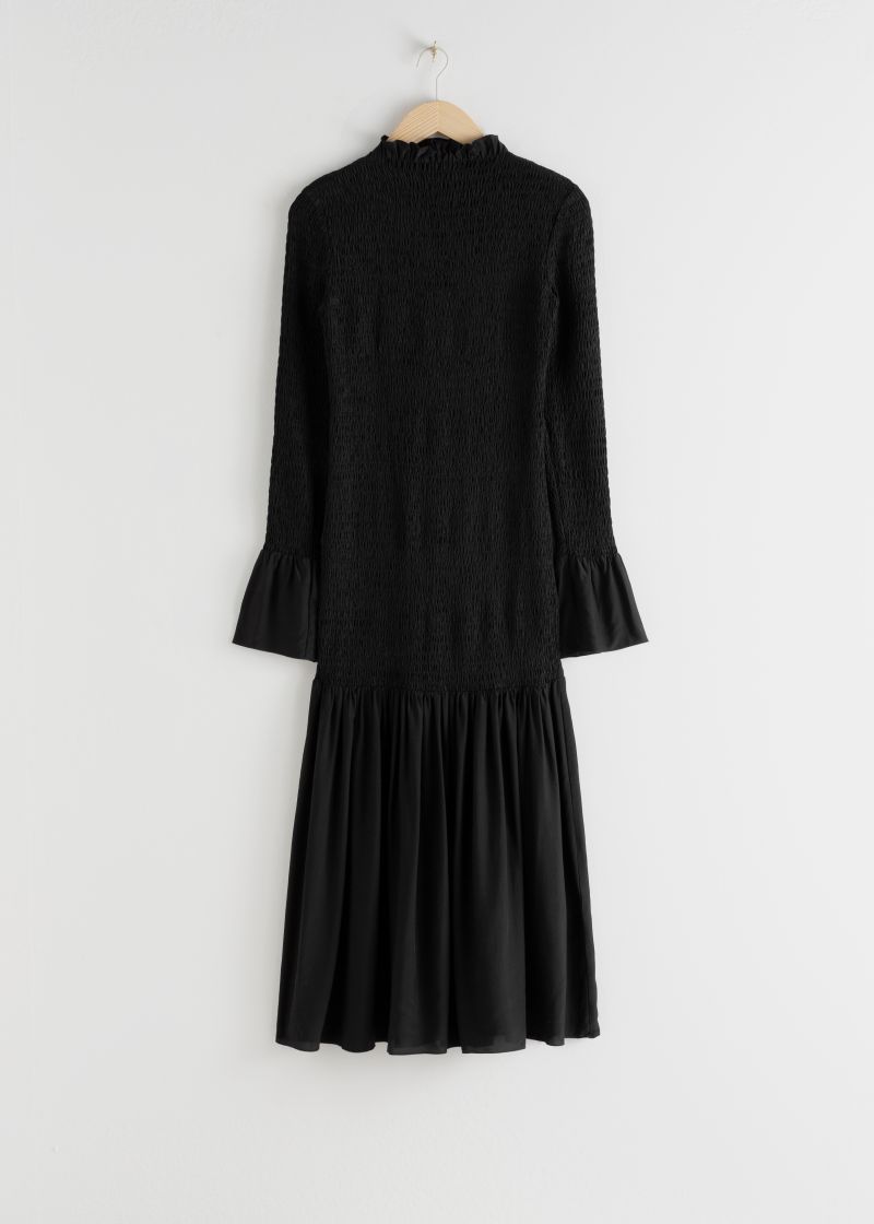 Smocked Ruffle Hem Midi Dress