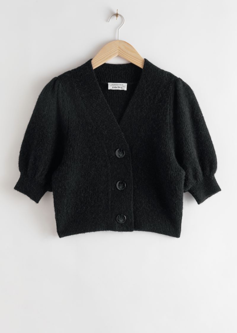 Puff Sleeve Wool Blend Cardigan