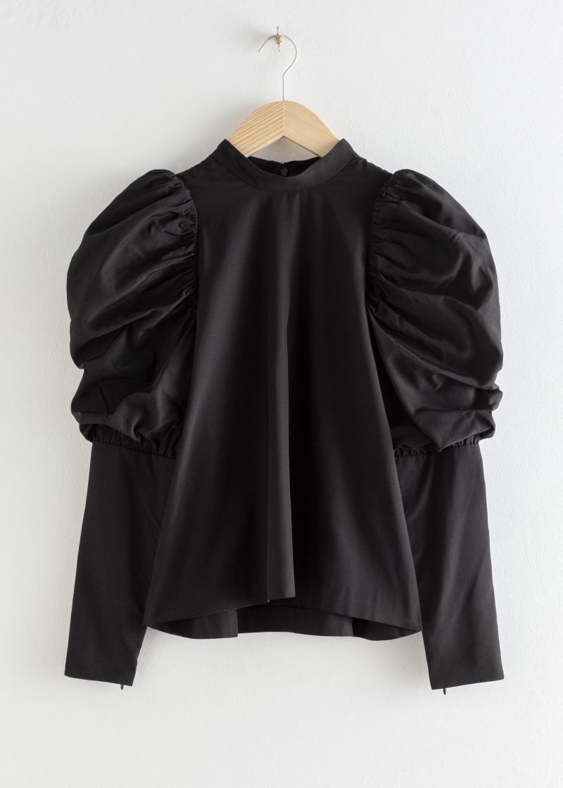 Puff Shoulder Mock Neck Blouse